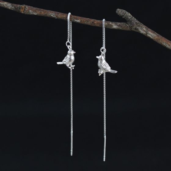 Moda White Bird 925 Sterling Silver Dangle Earrings