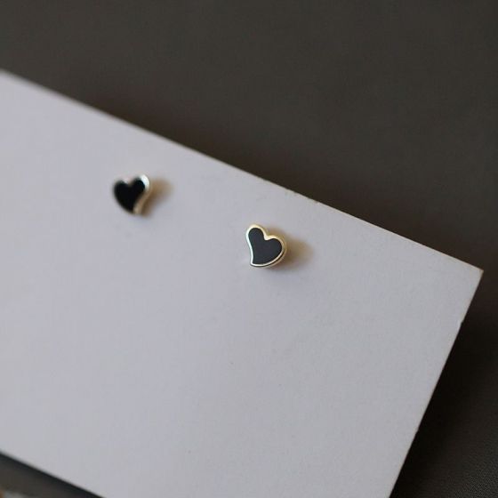 Серьги-гвоздики Mini Black Heart Love из стерлингового серебра 925 пробы