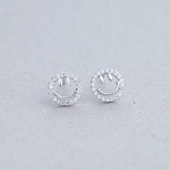 Fashion nable Simple Smile Face 925 Sterling Silver Studs Earrings