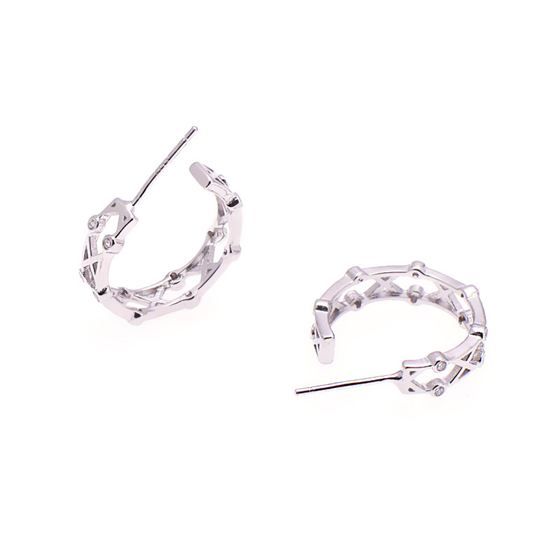 Fashion CZ Hollow Cross C Shape 925 Sterling Silver Hoop Earrings