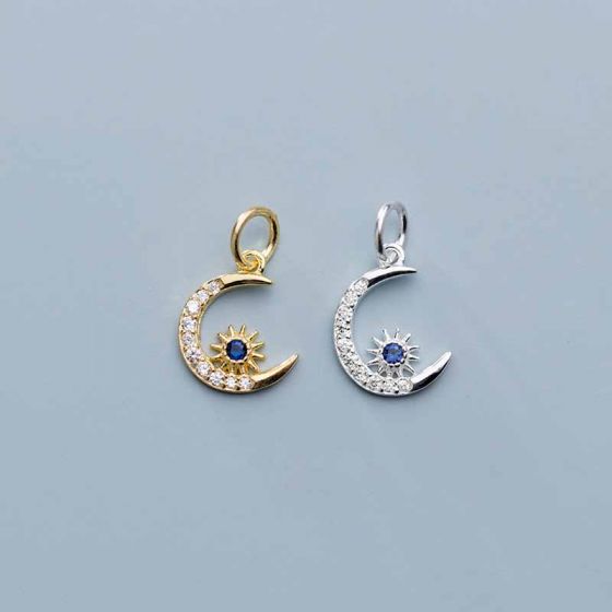Beautiful Stars Crescent Moon 925 Sterling Silver DIY Charms