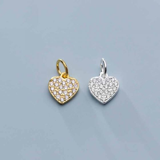 DIY CZ Heart Charms Argent 925 Sterling