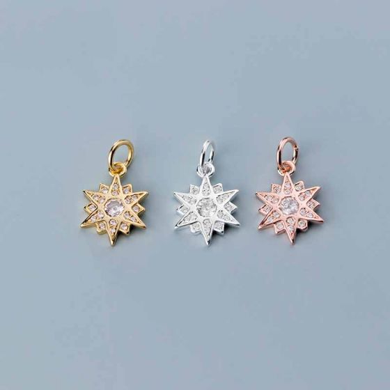 Hermosa CZ Hexagonal Star 925 encantos de bricolaje de plata esterlina