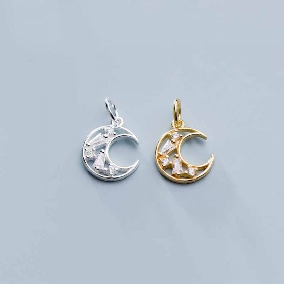 Fashion CZ Crescent Moon 925 Sterling Silver DIY Charms