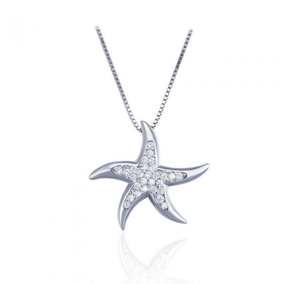 Elegant CZ Star Fish 925 Sterling Silver Pendant