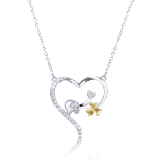 Elegante Clover Dolphin CZ Heart Collar de plata de ley 925