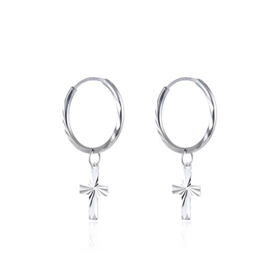 Fashion Cross 925 Sterling Silver Hoop Earrings
