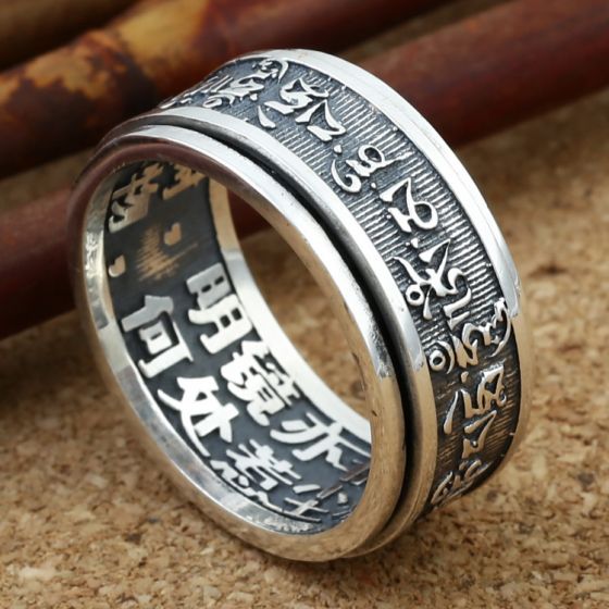 Vintage Thai Om Mani Padme Hum 925 Серебряное кольцо для людей с буддизмом