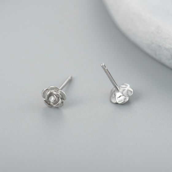 Rose Flower Small Sólido 925 Sterling Silver Earrings para Mujeres
