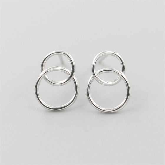 Simple Double Circles Cross 925 Sterling Silver Dangling Earrings