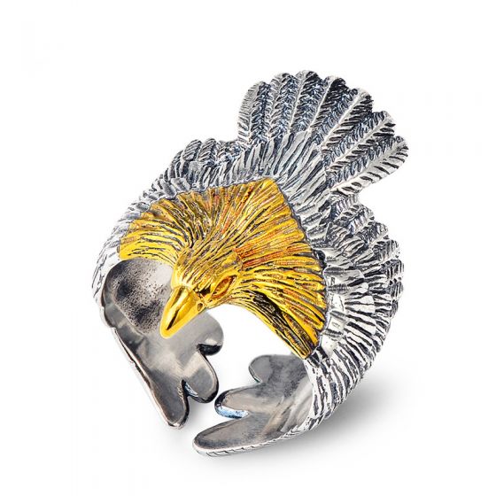 Yellow Golden Eagle 925 Sterling Silver Adjustable Ring