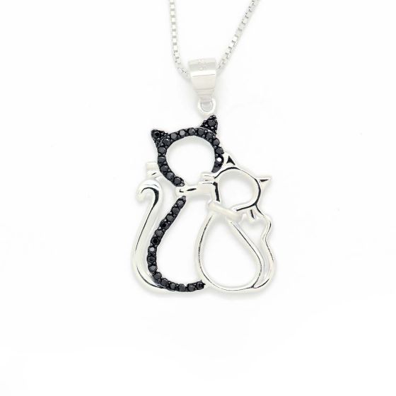 Collar de plata esterlina de gatito de gato dulce blanco negro Catty 925