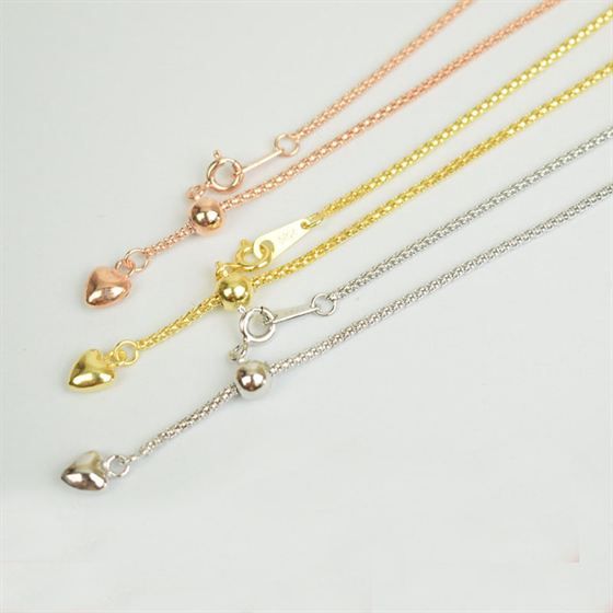 Simple 925 Sterling Silver Adjustable Popcorn Chain Necklace