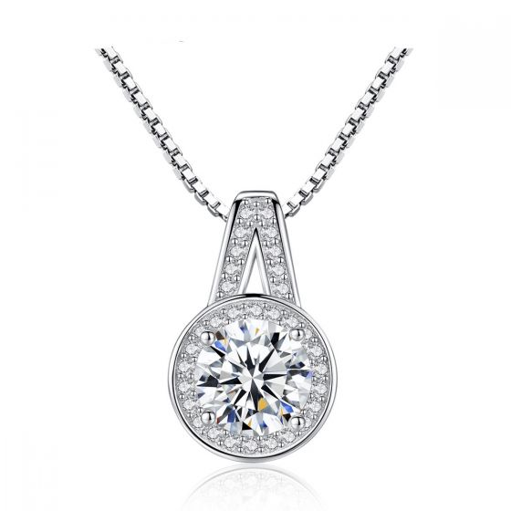 Trendy A Shape Round CZ 925 Sterling Silver Necklace
