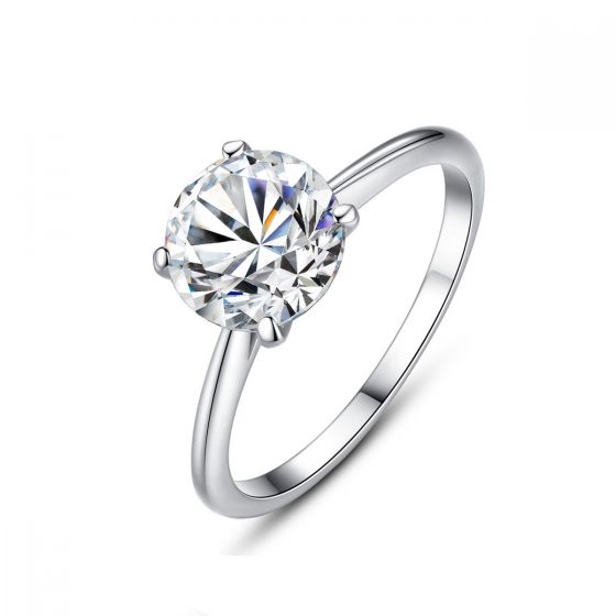 Simple Round CZ 925 Sterling Silver Ring