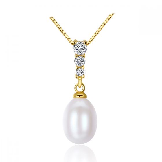 CZ Waterdrop Natural Pearl 925 Silver Necklace