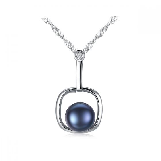 Круглая натуральная жемчужина в квадрате 925 Серебряное ожерелье