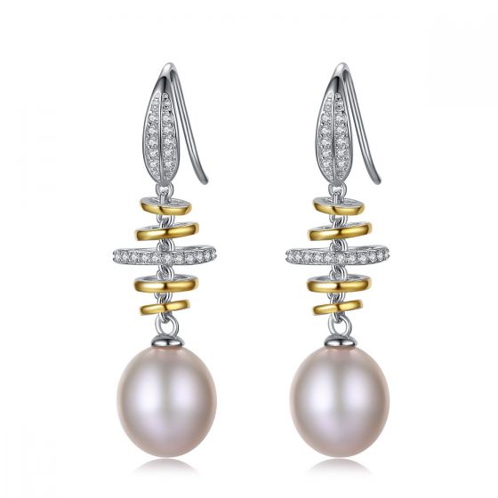 Pendientes colgantes CZ de perlas naturales de plata 925