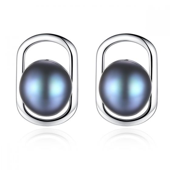 O Hollow Half-Round Natural Pearl 925 Silver Studs Earrings
