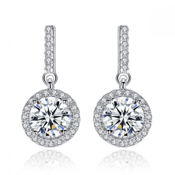 Simple Round CZ 925 Sterling Silver Dangling Earrings