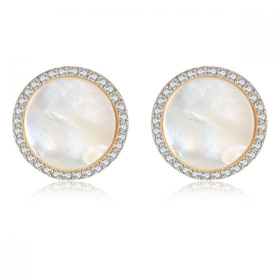Simple Round Shell 925 Silver CZ Studs Earrings