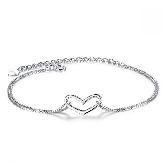 Sweet Hollow Heart 925 Silver Chain Bracelet