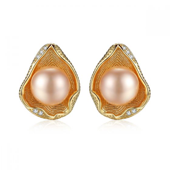Round Natural Pearl 925 Silver Studs Shell Earrings