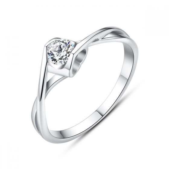 Simple Twisted Round CZ 925 Sterling Silver Ring