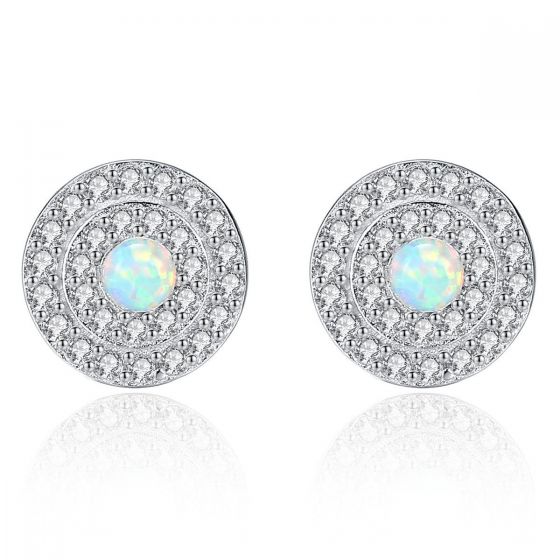 Office Created Opal CZ Round Disc 925 Sterling Silver Stud Earrings