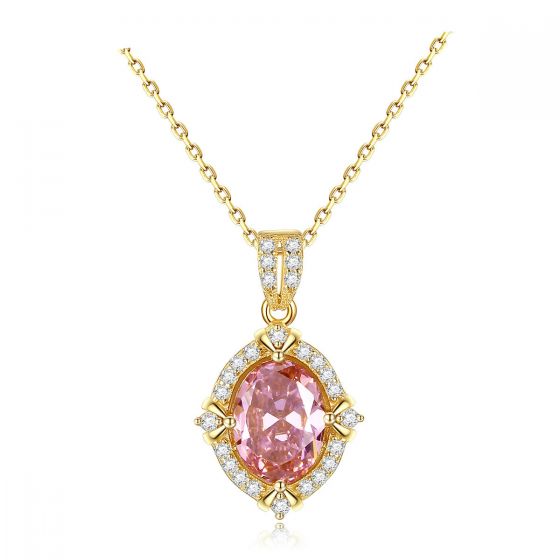 Elegante oval rosa CZ 925 collar de plata esterlina