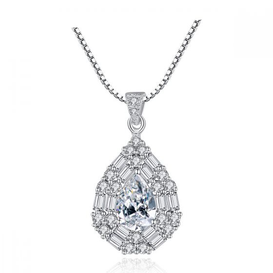 Beautiful CZ Waterdrop 925 Sterling Silver Necklace