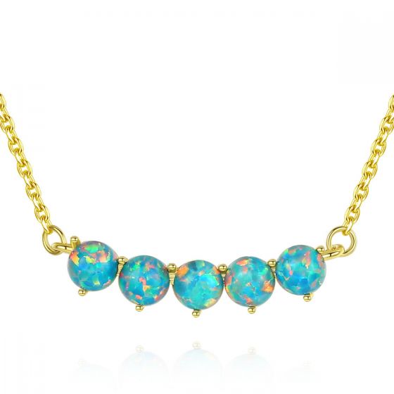Classic Created Opal Beads 925 Sterling Silver Necklace