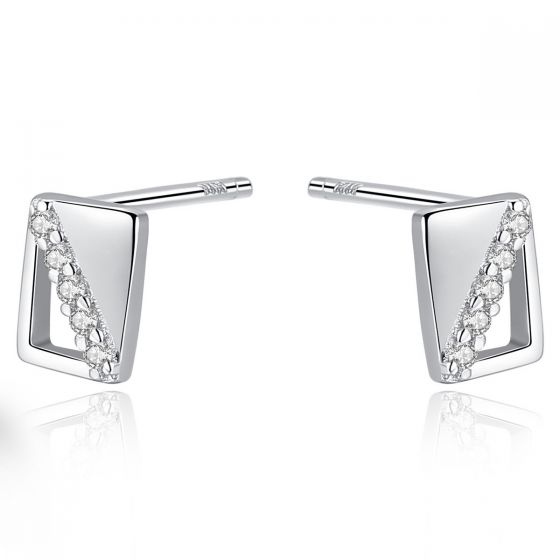 Casual CZ Hollow Rectangle 925 Sterling Silver Studs Earrings