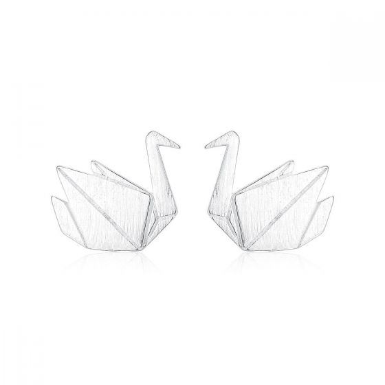 Girl Folded Paper Cranes 925 Sterling Silver Stud Earrings