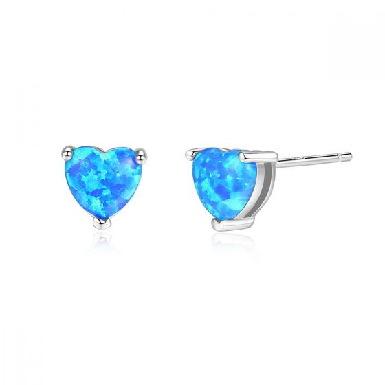 Bridesmaid Heart Created Opal 925 Sterling Silver Studs Earrings