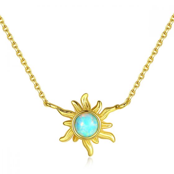 Friend's Created Opal Sunflower 925 Sterling Silver Necklace