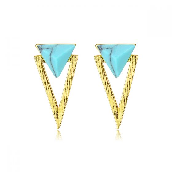 Bridesmaid Synthetic Turquoise Triangle 925 Sterling Silver Studs Earrings