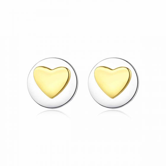 Honey Moon Double Round Heart 925 Sterling Silver Studs Earrings