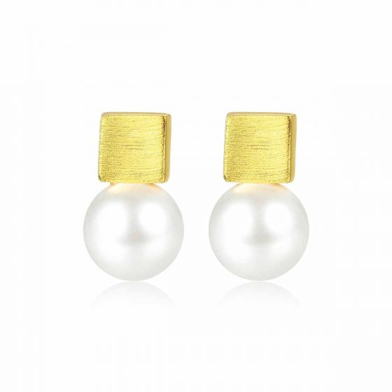 Office Round Shell Pearl Square 925 Sterling Silver Stud Earrings