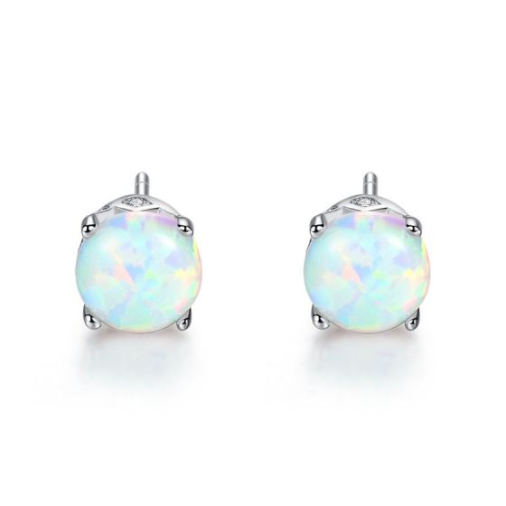 2020 New Round Created Opal CZ 925 Sterling Silver Stud Earrings