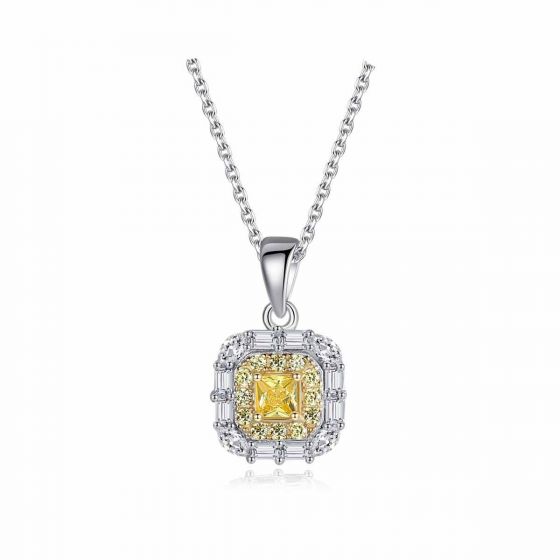 Elegant Yellow CZ Square 925 Sterling Silver Necklace