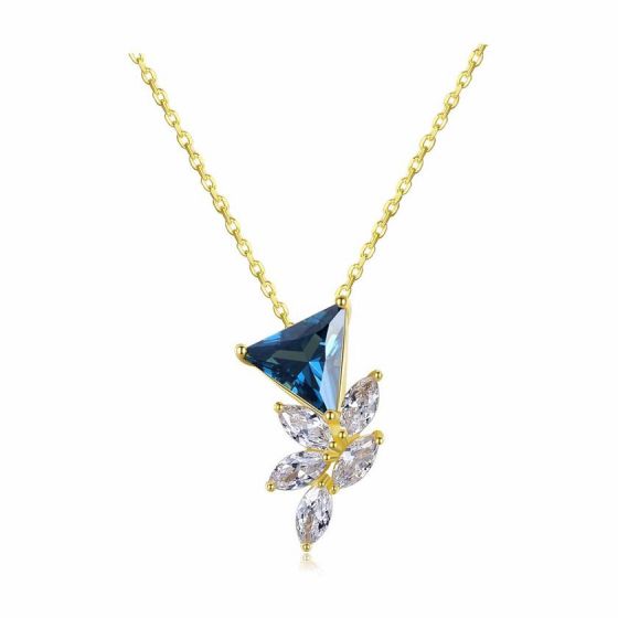 Lady CZ Triangle Flower 925 Sterling Silver Necklace