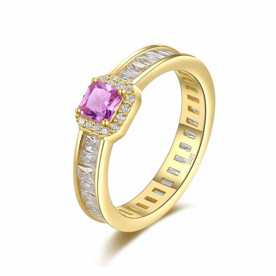 Elegant Pink Radiant CZ 925 Sterling Silver Ring