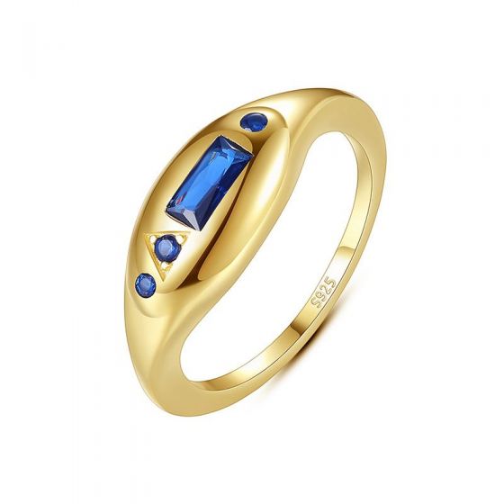 Elegante anillo de plata esterlina 925 con rectángulo CZ azul de geometría