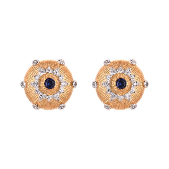 Симпатичные круглые серьги-гвоздики из сапфирового солнца 925 пробы с серебром
