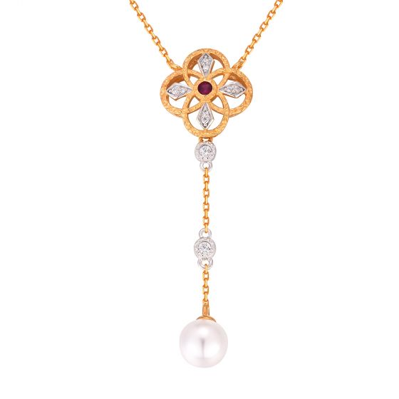Lucky Four Clover creó el collar de plata esterlina 925 con perlas naturales de rubí