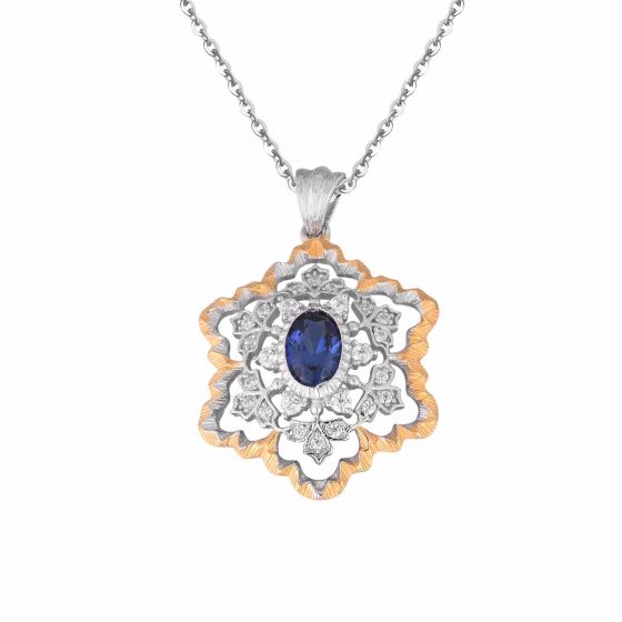 Elegant Created Sapphire CZ Snowflake 925 Sterling Silver Pendant
