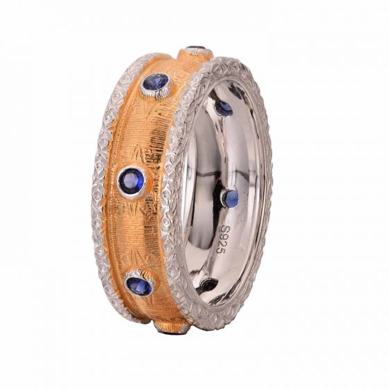 Простое круглое кольцо из стерлингового серебра 925 пробы с сапфиром