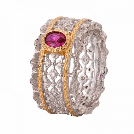 Holiday Created Ruby CZ Hollow 925 Sterling Silver Ring
