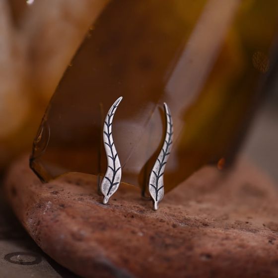 Crimp Leaves Retro 925 Sterling Silver Stud Earrings